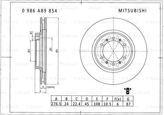 BOSCH 0 986 AB9 854 - Гальмівний диск avtolavka.club