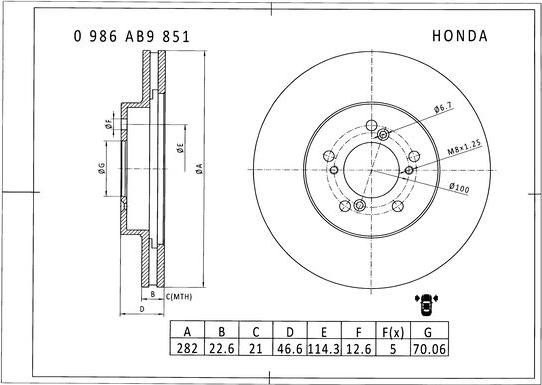 BOSCH 0 986 AB9 851 - Гальмівний диск avtolavka.club