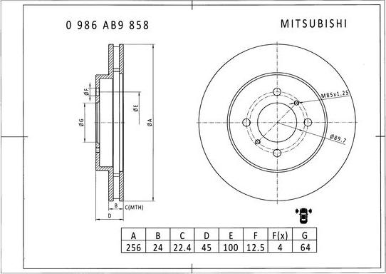 BOSCH 0 986 AB9 858 - Гальмівний диск avtolavka.club