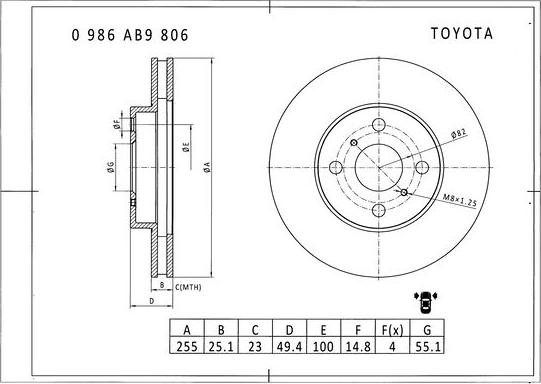 BOSCH 0 986 AB9 806 - Гальмівний диск avtolavka.club