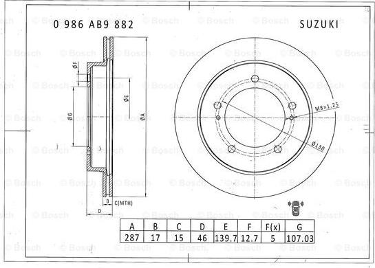 BOSCH 0 986 AB9 882 - Гальмівний диск avtolavka.club