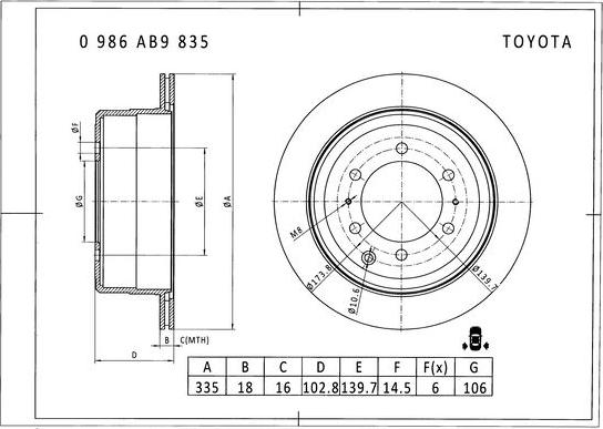 BOSCH 0 986 AB9 835 - Гальмівний диск avtolavka.club