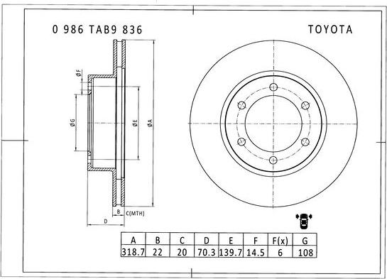 BOSCH 0 986 AB9 836 - Гальмівний диск avtolavka.club