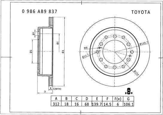 BOSCH 0 986 AB9 837 - Гальмівний диск avtolavka.club