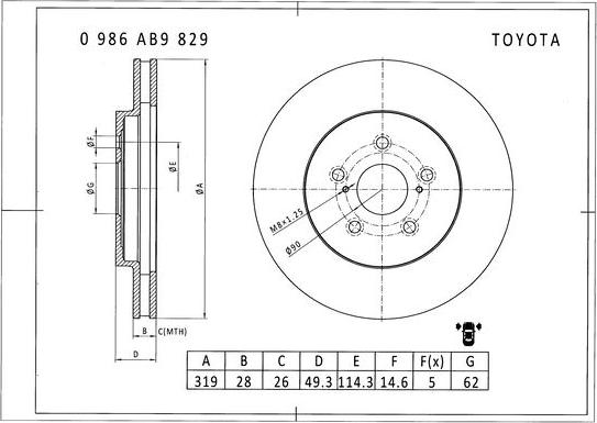 BOSCH 0 986 AB9 829 - Гальмівний диск avtolavka.club