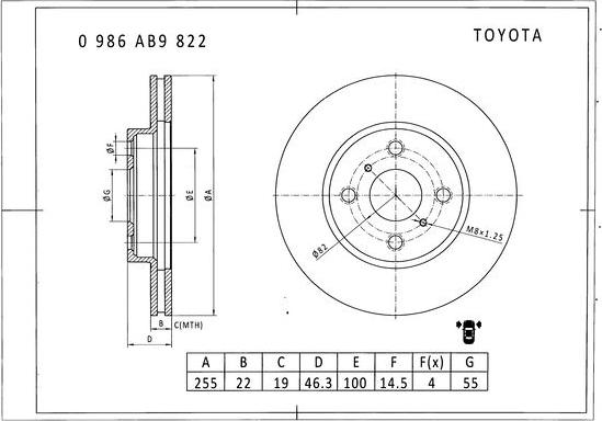 BOSCH 0 986 AB9 822 - Гальмівний диск avtolavka.club