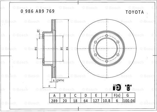 BOSCH 0 986 AB9 769 - Гальмівний диск avtolavka.club