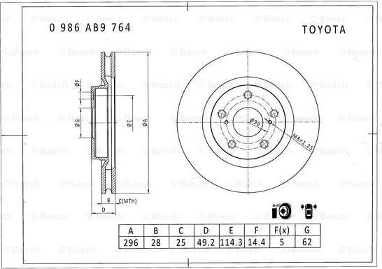 BOSCH 0 986 AB9 764 - Гальмівний диск avtolavka.club