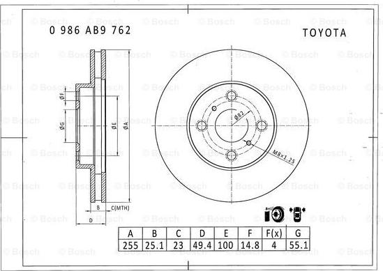 BOSCH 0 986 AB9 762 - Гальмівний диск avtolavka.club