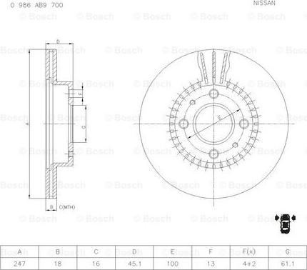 BOSCH 0 986 AB9 700 - Гальмівний диск avtolavka.club