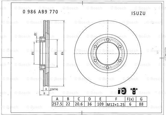 BOSCH 0 986 AB9 770 - Гальмівний диск avtolavka.club