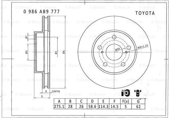 BOSCH 0 986 AB9 777 - Гальмівний диск avtolavka.club