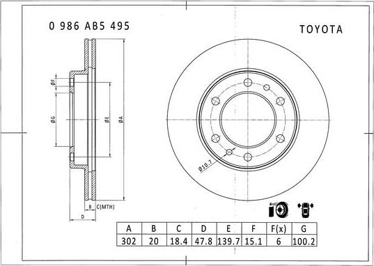 BOSCH 0 986 AB5 495 - Гальмівний диск avtolavka.club