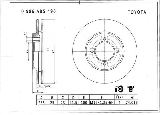 BOSCH 0 986 AB5 496 - Гальмівний диск avtolavka.club