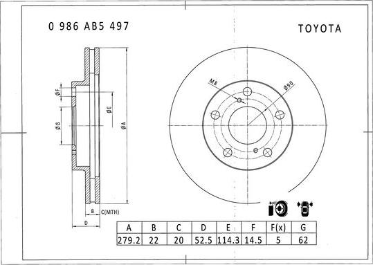 BOSCH 0 986 AB5 497 - Гальмівний диск avtolavka.club