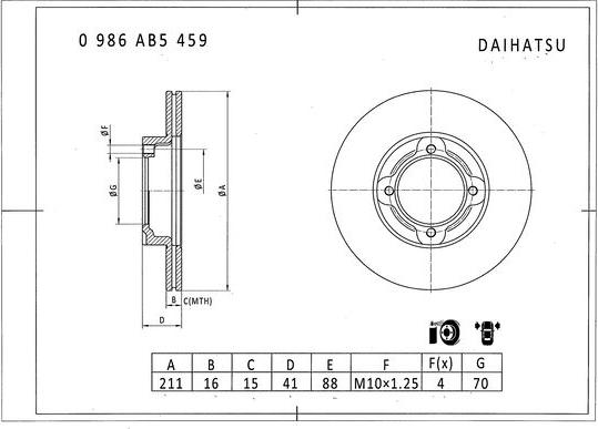 BOSCH 0 986 AB5 459 - Гальмівний диск avtolavka.club