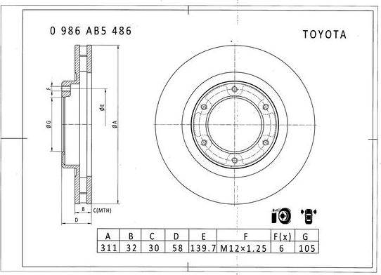 BOSCH 0 986 AB5 486 - Гальмівний диск avtolavka.club