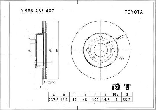 BOSCH 0 986 AB5 487 - Гальмівний диск avtolavka.club