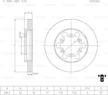 BOSCH 0 986 AB5 434 - Гальмівний диск avtolavka.club