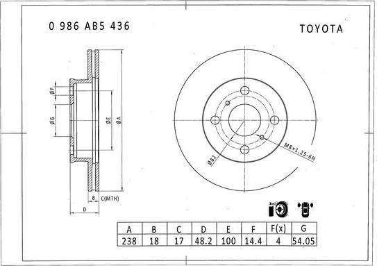 BOSCH 0 986 AB5 436 - Гальмівний диск avtolavka.club