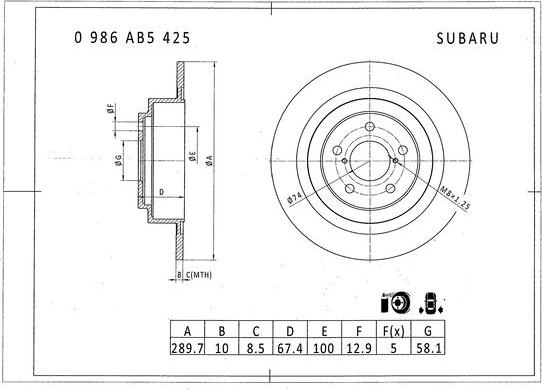 BOSCH 0 986 AB5 425 - Гальмівний диск avtolavka.club