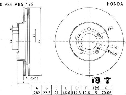 BOSCH 0 986 AB5 478 - Гальмівний диск avtolavka.club