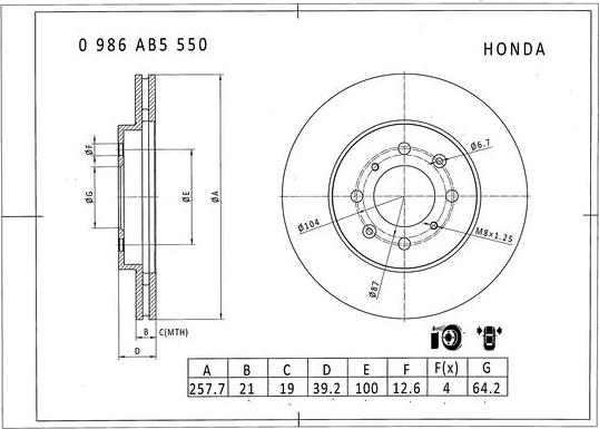 BOSCH 0 986 AB5 550 - Гальмівний диск avtolavka.club