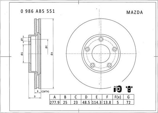 BOSCH 0 986 AB5 551 - Гальмівний диск avtolavka.club