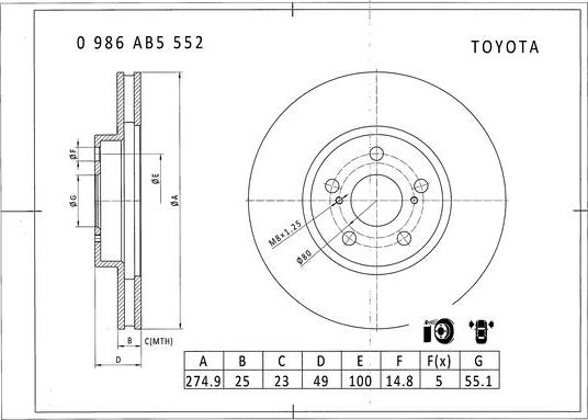 BOSCH 0 986 AB5 552 - Гальмівний диск avtolavka.club