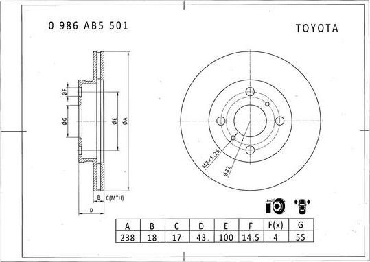 BOSCH 0 986 AB5 501 - Гальмівний диск avtolavka.club