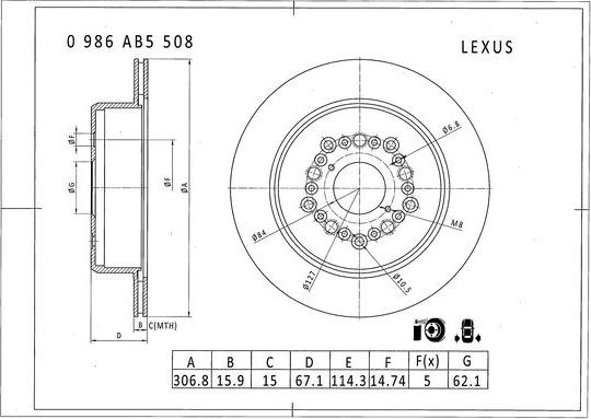 BOSCH 0 986 AB5 508 - Гальмівний диск avtolavka.club