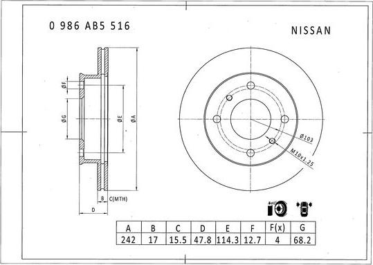 BOSCH 0 986 AB5 516 - Гальмівний диск avtolavka.club