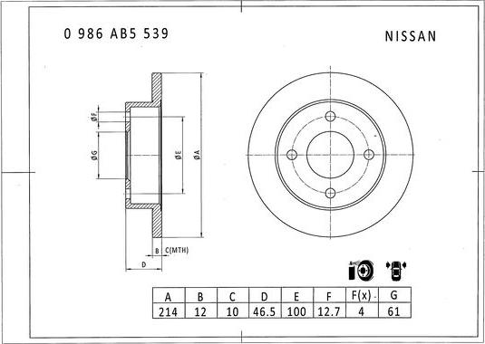 BOSCH 0 986 AB5 539 - Гальмівний диск avtolavka.club