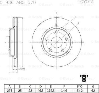 BOSCH 0 986 AB5 570 - Гальмівний диск avtolavka.club