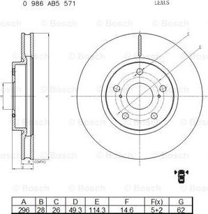 BOSCH 0 986 AB5 571 - Гальмівний диск avtolavka.club