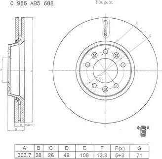 BOSCH 0 986 AB5 688 - Гальмівний диск avtolavka.club