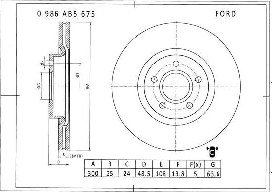 BOSCH 0 986 AB5 675 - Гальмівний диск avtolavka.club