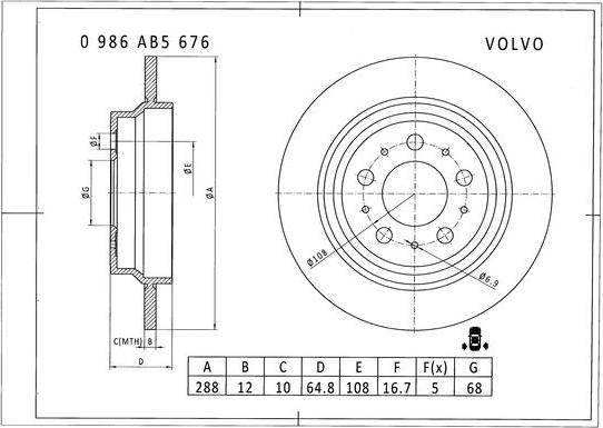 BOSCH 0 986 AB5 676 - Гальмівний диск avtolavka.club