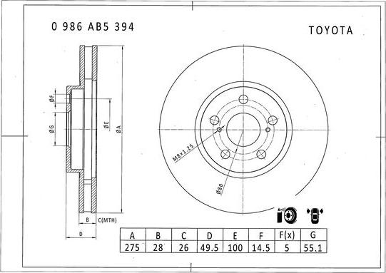 BOSCH 0 986 AB5 394 - Гальмівний диск avtolavka.club