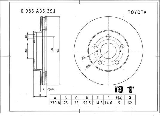 BOSCH 0 986 AB5 391 - Гальмівний диск avtolavka.club