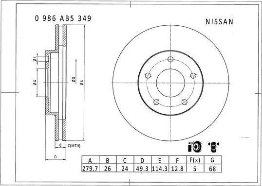 BOSCH 0 986 AB5 349 - Гальмівний диск avtolavka.club