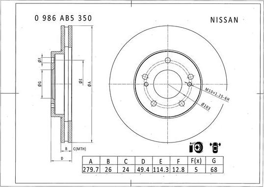 BOSCH 0 986 AB5 350 - Гальмівний диск avtolavka.club