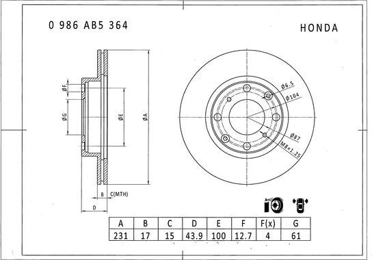 BOSCH 0 986 AB5 364 - Гальмівний диск avtolavka.club