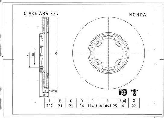 BOSCH 0 986 AB5 367 - Гальмівний диск avtolavka.club