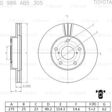 BOSCH 0 986 AB5 305 - Гальмівний диск avtolavka.club