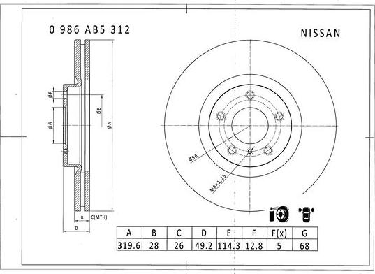 BOSCH 0 986 AB5 312 - Гальмівний диск avtolavka.club