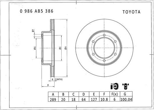 BOSCH 0 986 AB5 386 - Гальмівний диск avtolavka.club