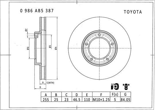 BOSCH 0 986 AB5 387 - Гальмівний диск avtolavka.club