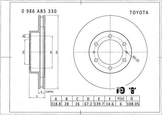 BOSCH 0 986 AB5 330 - Гальмівний диск avtolavka.club