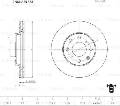 BOSCH 0 986 AB5 338 - Гальмівний диск avtolavka.club